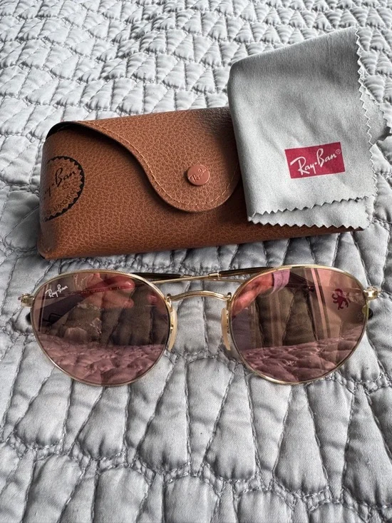 Gold Frame Ray-Ban
RB3447N Round Flat Lenses Sunglasses Pink Lenses - Picture 4 of 7